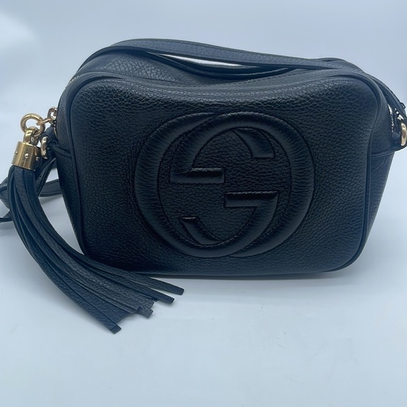 Gucci Black pebbled leather Soho Disco camera bag with tassel Rare - Picture 2 of 10